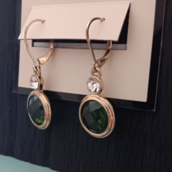 NAPIER Contemporary Gold Green & Clear Crystal Drop Earrings**NEW! - Picture 2 of 2